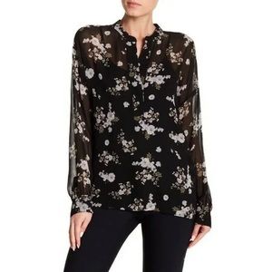 Vince floral blouse, 100% silk sheer long sleeve top